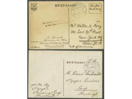 Geïnterneerdengroep Maastricht 1916, 2 portvrije briefkaarten naar resp. Camp Harderwijk 2.VII. en naar New York 9.IX met twe