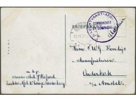 LUCHTVAART-AFDELING COMMANDANT 2e COMPAGNIE, violet rondstempel op portvrije militaire briefkaart Soesterberg-Ouderkerk 13.11