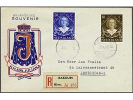 Inhuldigingszegels met 1e-dagstempel 7-9-1948 op proef envelop Breel (afwijkende tekst Souvenir en H.M. Kon. Juliana) verzond