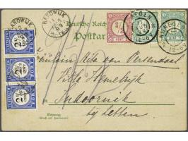 2½ cent donkerblauw en zwart in strip van 3 op prentbriefkaart van Nijmegen 11-8-1899 naar Randwijk, vrijwel pracht ex.