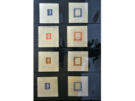 Karl I 3 heller - 10 kronen, imperforated proofs in the chosen colours, one set with only frame and one set with only centre 