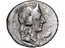 Romeinse munten Caecilia 43. Q.Caecilius Metellus Pius as Imperator (ca. 77 BC) Diademed head of Pietas r., stork before, Rev