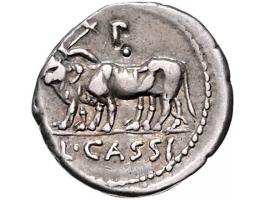 Romeinse munten Cassia 4. L.Cassius Caeicianus (ca. 102 BC) Bust of Ceres l. Caeician and C behind, Rev. Two yoked oxen l., p