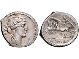 Romeinse munten Considia 6 C.Considius Paetus (ca 46 BC) Paeti behind head of Venus r., diademed and laureate, Rev. Victory i