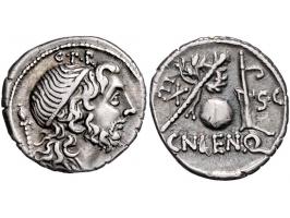 Romeinse munten Cornelia 54, Cn. Lentulus (76/75 BC) g.p.r. above diademed bust of the Genius of the Roman People dr. r., sce