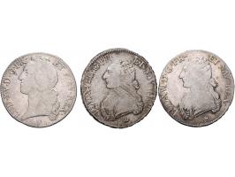 France Louis XV ecu 1742M, Louis XVI ecu 1782M and 1789M, second about VF others F