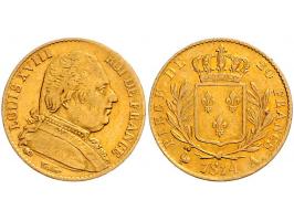 France Louis XVIII, First restoration, 20 francs 1814A, gold, KM706.1 VF