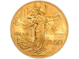 Italy 50 lire 1911R, gold, KM54 EF very slight edge knick