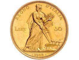 Italy 50 lire 1912R, gold, KM49 EF-UNC very slight dent in edge