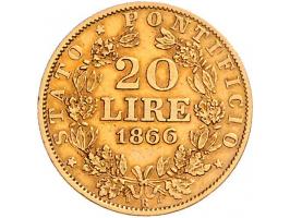 Italy Papal states, Pius IX 20 lire 1866/XXI R, gold, KM1382.2 VF