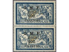 O.M.F. overprint the error 100 PIASRTES instead of 100 piastres on 5fr. in vertical pair with normal overprint, a fine to ver