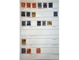 langstempels, alfabetisch opgezette collectie op diverse waarden en emissies w.b. veel betere kantoren (o.a. Anjer, Bintoehan