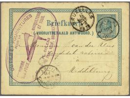 Briefkaart 5 cent Willem III (vooruitbetaald antwoord.) A kaart verzonden vanuit Bruxelles 1878 naar Middelburg, vrijwel pr.e