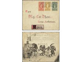 2½, 3 en 5 cent op envelop van Amsterdam 18-4-1915 naar Goes, op achterzijde prachtig geillustreerd met een pen- en potloodte