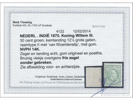 Willem III 30 cent groen tanding 12½ grote gaten met attest Vleeming 2014, miniem vlekje in gom, cat.w. 350