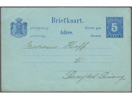 Niet-gelopen particulier bedrukte briefkaart 5 cent blauw Koloniale Familie, pracht ex. (hoekvouwtje)