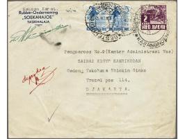 Cover from a rubber plantation with the rare delivery house cancel Karangnoenggal over Tasikmalaya to Jakarta. Cover has an u