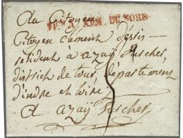 Don A ARM. DU NORD in red on letter from Hogue zande le 4 florial l'an 4 (23 April 1796) to Azay sur Cher, postage 5 livres, 