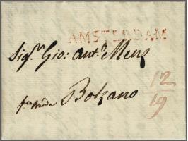 AMSTERDAM in red on letter from London 9 may 1809, smuggled, most likely over Heligoland and Hamburg, to Bolzano, written fro