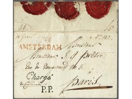 AMSTERDAM&nbsp;and in black treaty handstamps P.P. and Chargé on complete letter to Paris 25 sept.1809, prepaid postage 28 dé