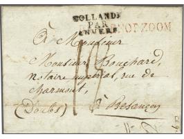 BERGEN&nbsp;OP&nbsp;ZOOM in red, without rayon stamp on letter to Besançon 14 novembre 1810, postage 13 déc., with transit HO