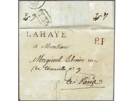 LA&nbsp;HAYE (black) and P.P. (red) on complete letter to Paris, prepaid postage 10 st., only known combination with P.P., ve