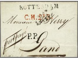 ROTTERDAM and P.P. (black) and C.H.2eR (red) on complete letter to Gand 7 mai 1811, partly visible transit black HOLLANDE/ PA