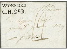 WOERDEN and C.H.2eR. on letter to Paris 28 avril 1810, postage 12 déc., only known letter with combination Rayon mark, extrem