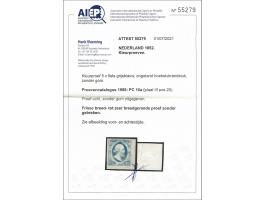 Kleurproef 5 cent plaat III pos. 25 in flets grijsblauw met hoekvelrand, pracht ex. zonder gom (zoals uitgegeven) met certifi