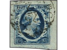 5 cent donkerblauw plaat III pos. 20 met velrand, pracht ex.