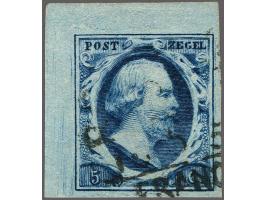 5 cent diepdonkerblauw plaat III pos. 26 met hoekvelrand, pracht ex.