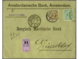 15 cent oranjebruin en 20 cent groen op aangetekende 2e gewichtsklasse envelop van Amsterdam 13-7-1897 naar Düsseldorf, prach