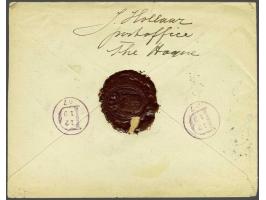 22½ cent zwartgroen en 25 cent lila op aangetekende envelop G. 7 van Den Haag 8-12-1897 naar New York, totaal frankering 60 c