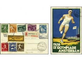 Olympiade Amsterdam 1½ cent t/m 30 cent  met speciaal Olympiade stempel aangetekend verzonden van Amsterdam naar Zwitserland 