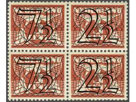 Traliezegels 7½ en 2½ cent rood in blok van 4, cat.w. 350