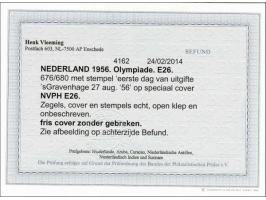 Fdc E26 Olympiade, onbeschreven pracht ex. met open klep en attest Vleeming 2014, cat.w. 225