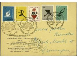 Olympische Spelen Melbourne 2 cent t/m 25 cent met 1e-dag gelegenheidsstempel Kampen Landbouwtentoonstelling 27-8-1956 op moo