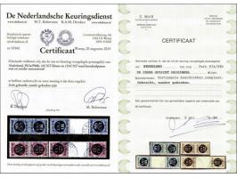 Opruimingsuitgifte 10 cent blauw en 12½ cent rood in keerdrukparen met en zonder tussenstrook, pracht ex. met certificaten Mu