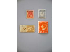 Nederland nrs. P59 **, D6f *, Curacao nr. 54C vrijwel ** en Indië nr. 289 **, alle pracht ex.