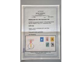 3 fdc's w.b. E1a vals, E26 onbeschreven met open klep (plakkervlek boven de 7 cent) met certificaat Vleeming 2013 en E28 met 