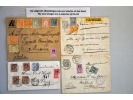 emissie Hangend Haar 27 poststukken w.b. aangetekende envelop met mengfrankering emissie 1872 (nrs. 20, 35 en 36) en 4 ex. me