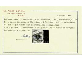 Ortspost 2½ rappen black and red with boxed cross (Zst. no. 13 I), fine/very fine with 1974 Alberto Diena certificate, cat.v.