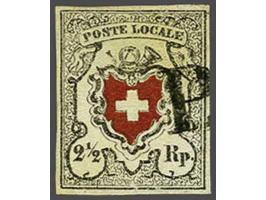 Poste Locale 2½ rappen black and red with boxed cross (Zst. no. 14 I, Type 13), fine/very fine (small surface rub at bottom) 