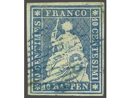 Strubel 10 rappen blue 1st Munich printing with green silk thread (Zst. no. 23Aa), very fine used with 1986 André Nussbaum ce