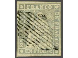 Strubel 1 franc violet grey Bern printing with black silk thread (Zst. no. 27C), very fine (some unimportant toning) with 199