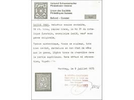 Sitting Helvetia 10 centimes blue on white paper (Zst. no. 31), very fine mounted mint with 1975 Berra Gautschy certificate, 