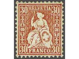 Sitting Helvetia 30 centimes vermillion on white paper (Zst. no. 33), very fine with redistributed original gum with 2004 Ber