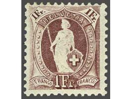 Standing Helvetia 1 franc lilac perforation 11½ x 11 with wide control mark (Zst. no. 71C), very fine mounted mint with 1985 